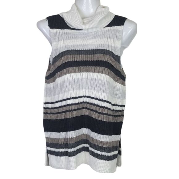 Abercrombie & Fitch Knitted Sweater Vest Turtleneck Brown Cream S - Picture 1 of 9